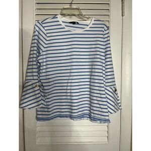 Lauren Ralph Lauren Striped Bell Sleeve Top Blue White Size XL